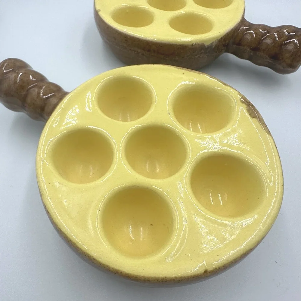 Vintage Modele Depose France Ceramic Escargot Snail Dishes Yellow Brown Set of 2
